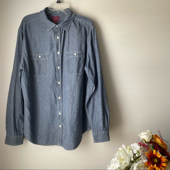 Merona Tops - Men’s Long Sleeve Chambray Button Down Shirt Size XL